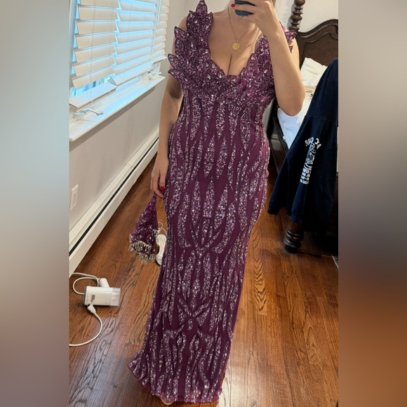 Elegant Beaded Purple Evening Gown - Picture 3 of 3